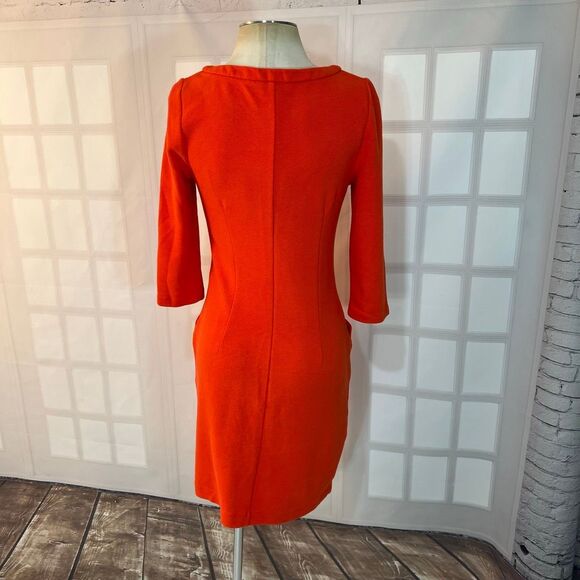 Boden Orange Jewel Neck 3/4 Sleeve Textured Pullover Sheath Dress Size 4R - Picture 7 of 13